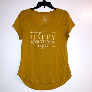 APT.9 Women’s V Neck “Being Happy Never Goes Out of Style” Graphic Tee Medium